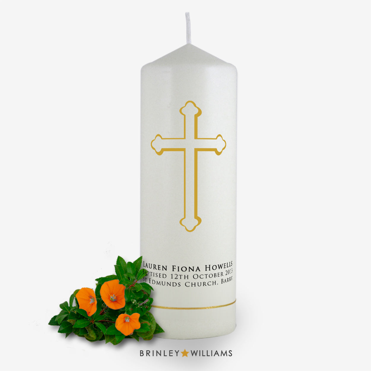 Holy Cross Personalised Baptism Candle - Bronze