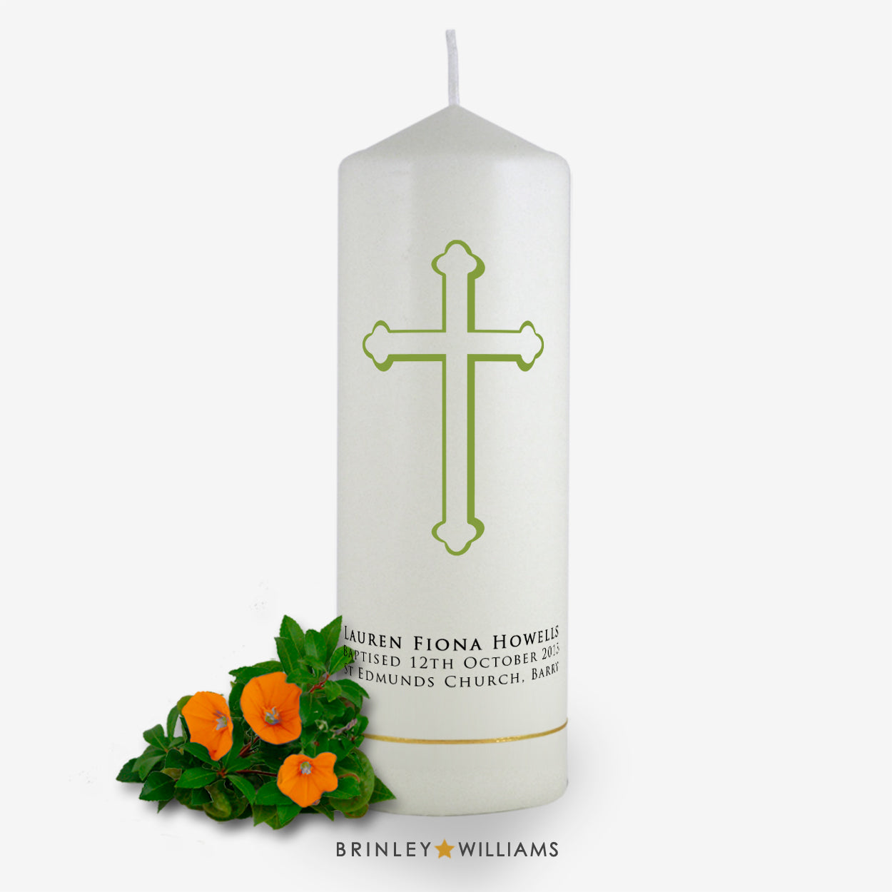 Holy Cross Personalised Baptism Candle -  Emerald