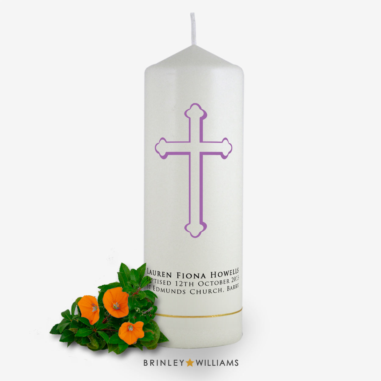 Holy Cross Personalised Baptism Candle - Lavender