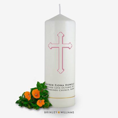 Holy Cross Personalised Baptism Candle - Soft Pink