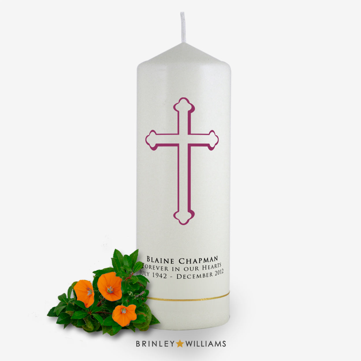 Holy Cross Personalised Memorial Candle - Burgundy