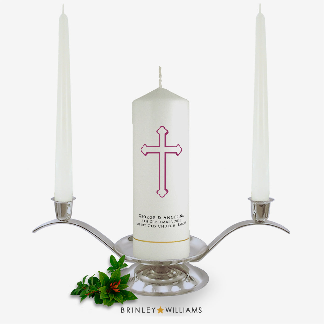 Holy Cross Personalised Unity Candle set - Burgundy