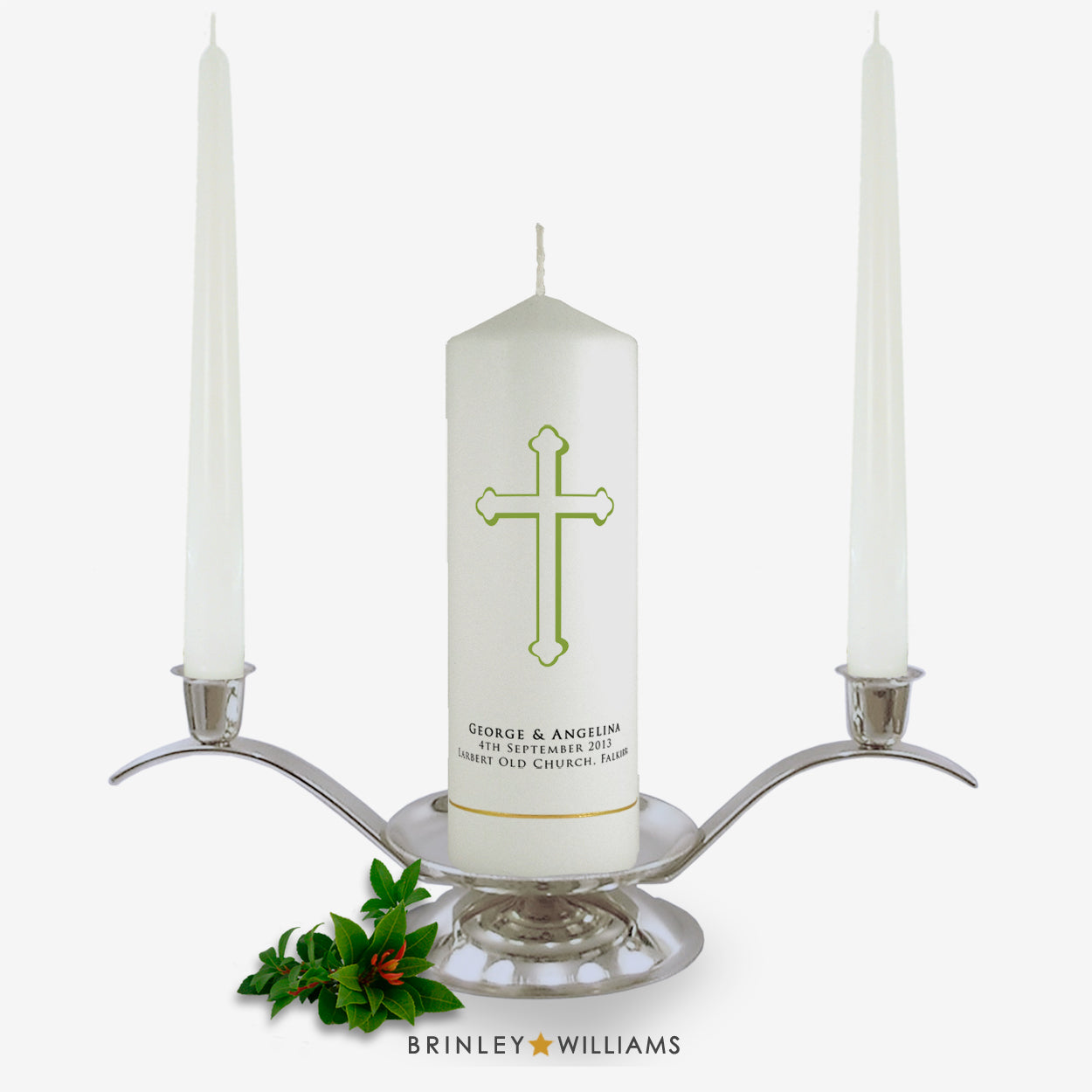 Holy Cross Personalised Unity Candle set - Emerald