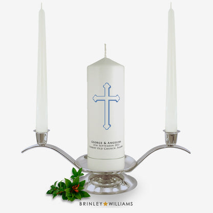Holy Cross Personalised Unity Candle set - Sky Blue