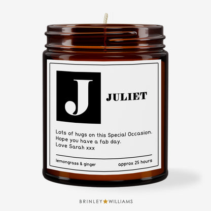Initial Personalised Scented Candle - White