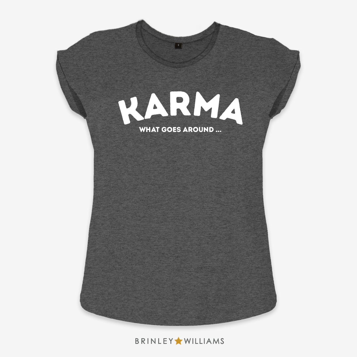 Karma Rolled Sleeve T-shirt - Charcoal Grey