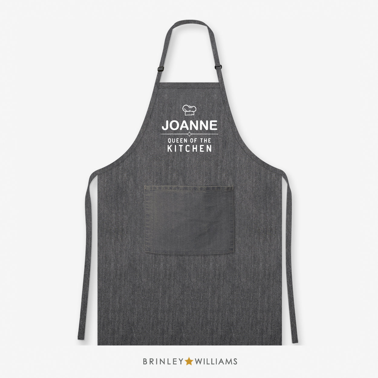 Personalised Queen of the Kitchen Denim Apron - Black Zoom