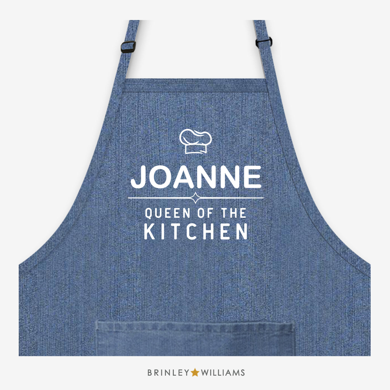 Personalised Queen of the Kitchen Denim Apron - Blue Zoom
