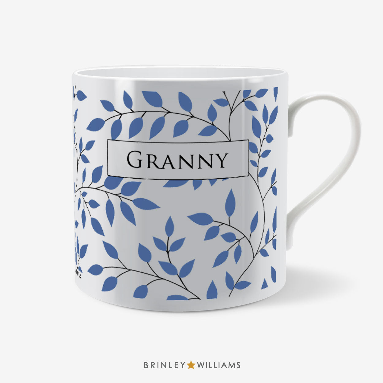 Personalised Leaves Pattern Mug - Blue