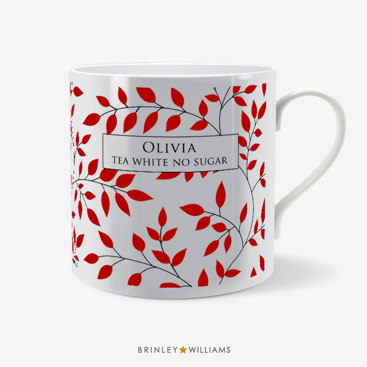 Personalised Leaves Pattern Mug - Red