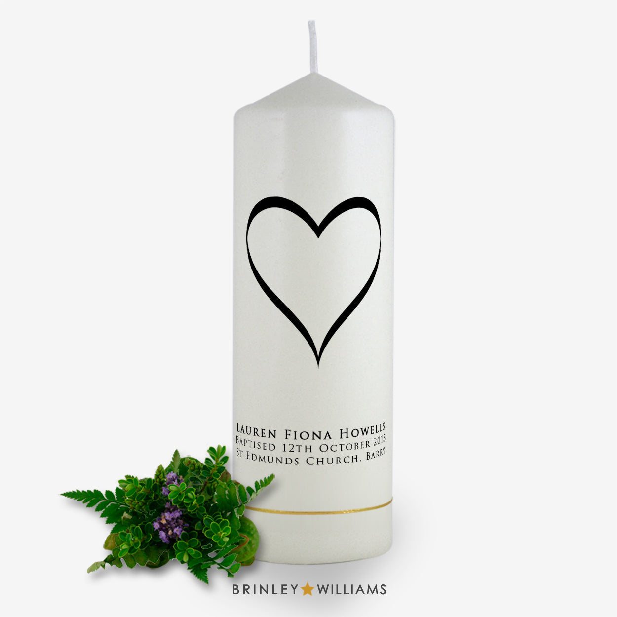 Love Heart Personalised Baptism Candle - Charcoal