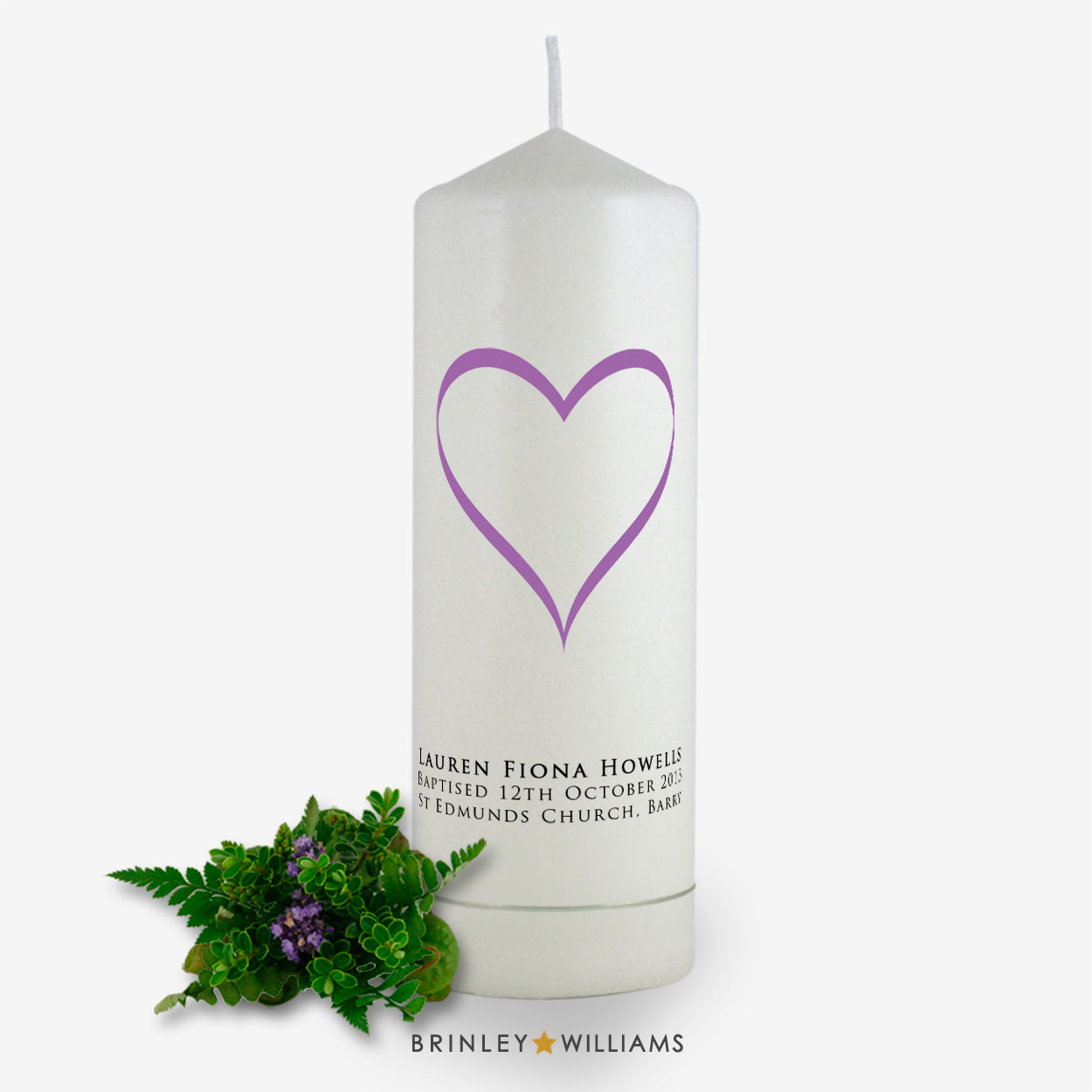 Love Heart Personalised Baptism Candle - Lavender