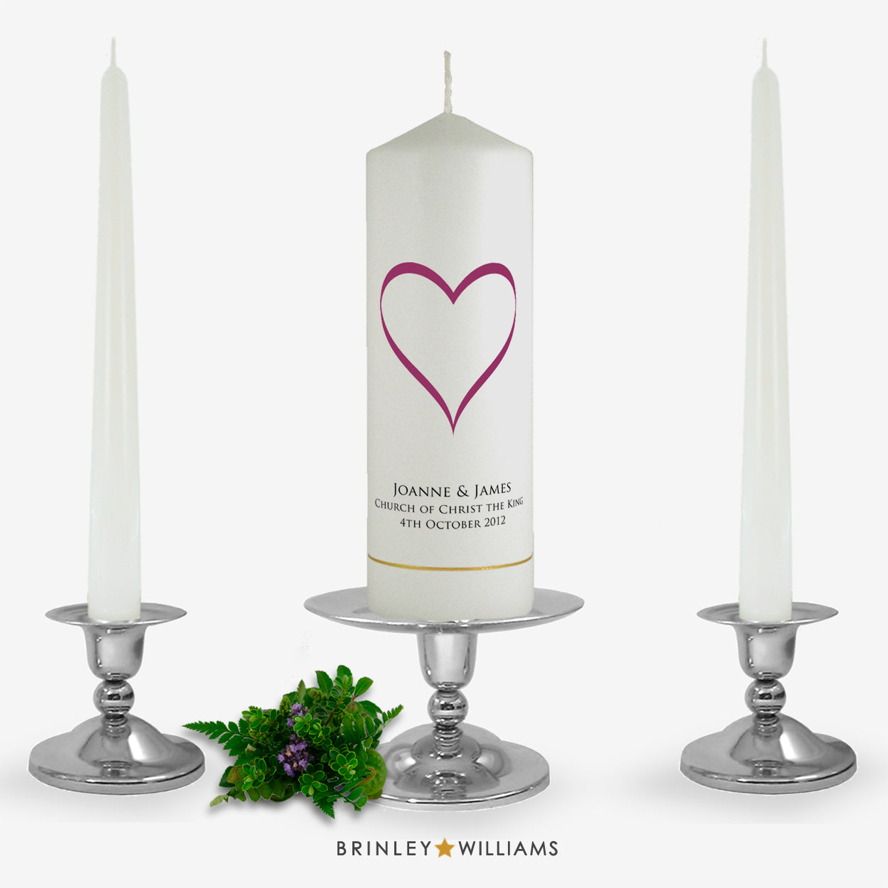 Love Heart Personalised Unity Candle Set - Burgundy