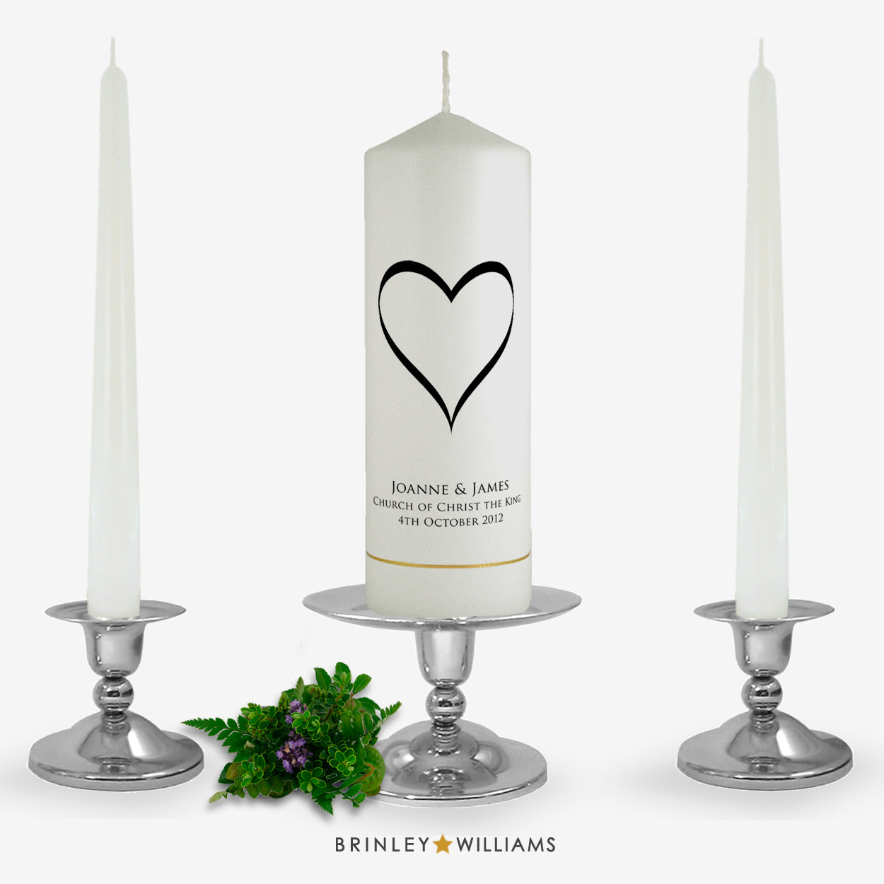 Love Heart Personalised Unity Candle Set - Charcoal