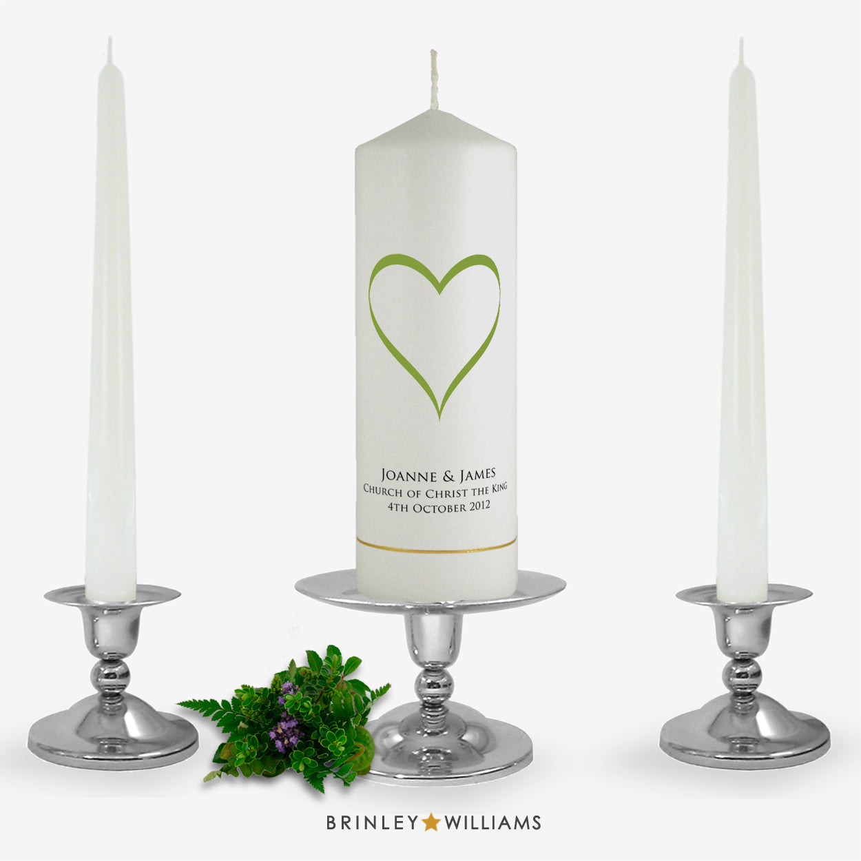 Love Heart Personalised Unity Candle Set - Emerald