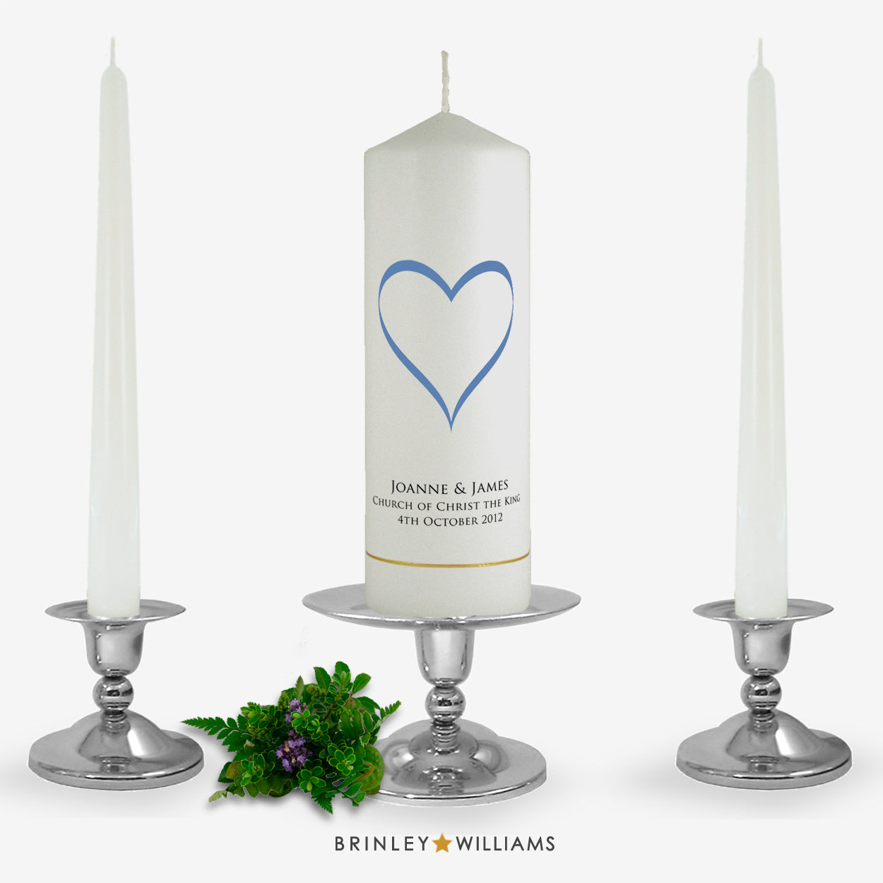 Love Heart Personalised Unity Candle Set - Sky Blue