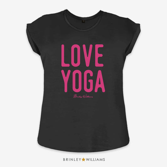 Love Yoga Rolled Sleeve T-shirt - Black