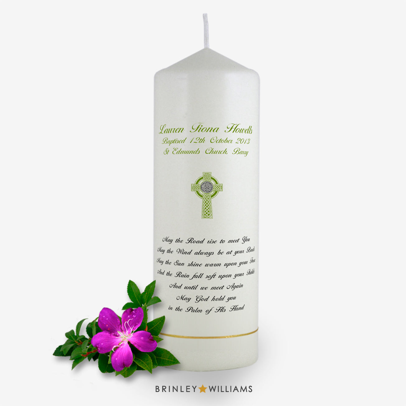 May the road Personalised Baptism Candle - Emerald