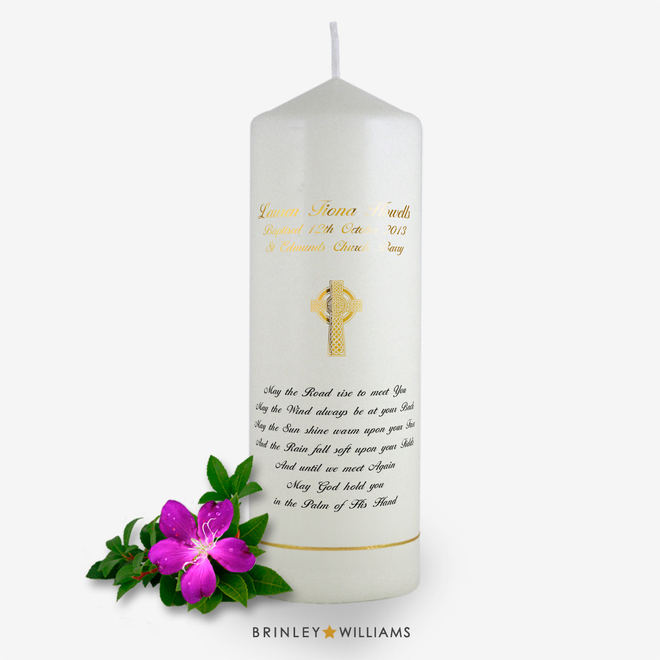 May the road Personalised Baptism Candle - Gold Foil