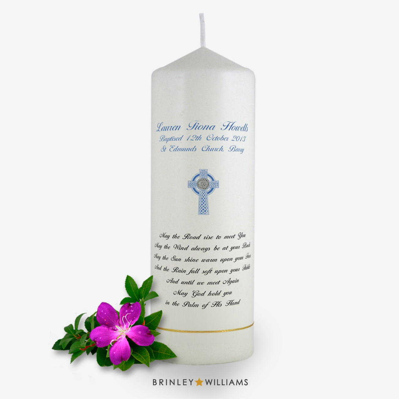 May the road Personalised Baptism Candle - Sky Blue
