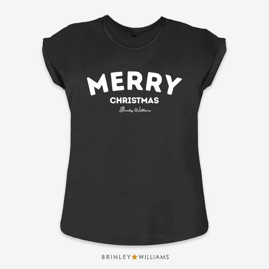 Merry Christmas Rolled Sleeve T-shirt - Black