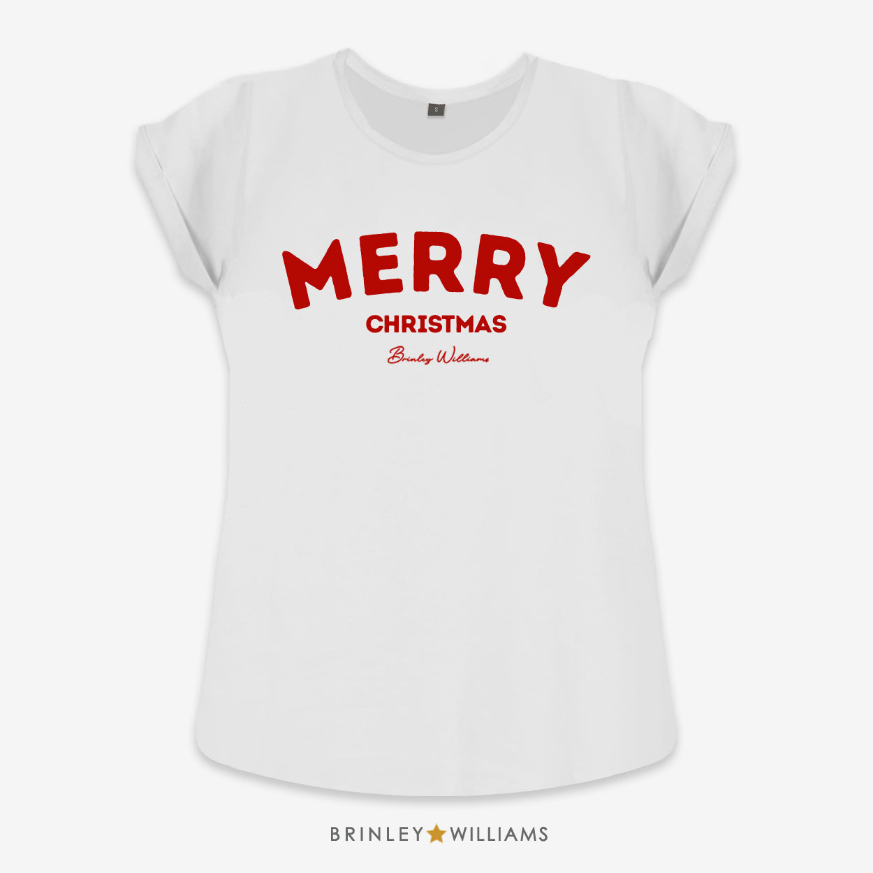 Merry Christmas Rolled Sleeve T-shirt - White
