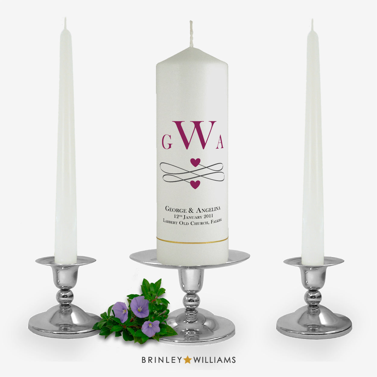 Monogram Personalised Unity Candle Set - Burgundy