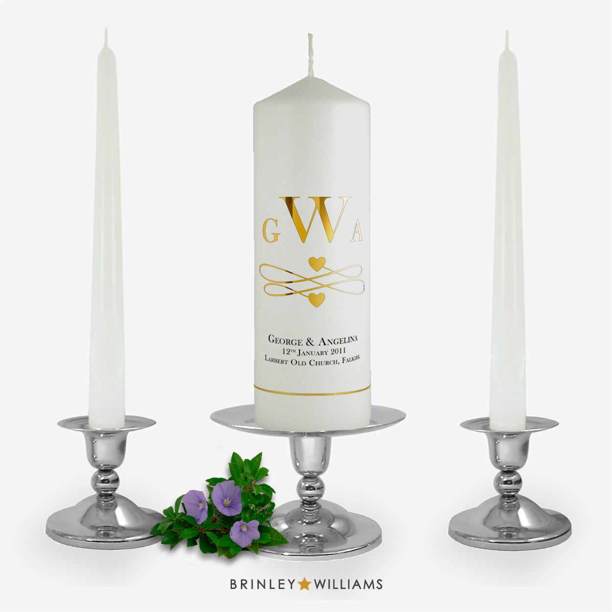 Monogram Personalised Unity Candle Set - Gold Foil