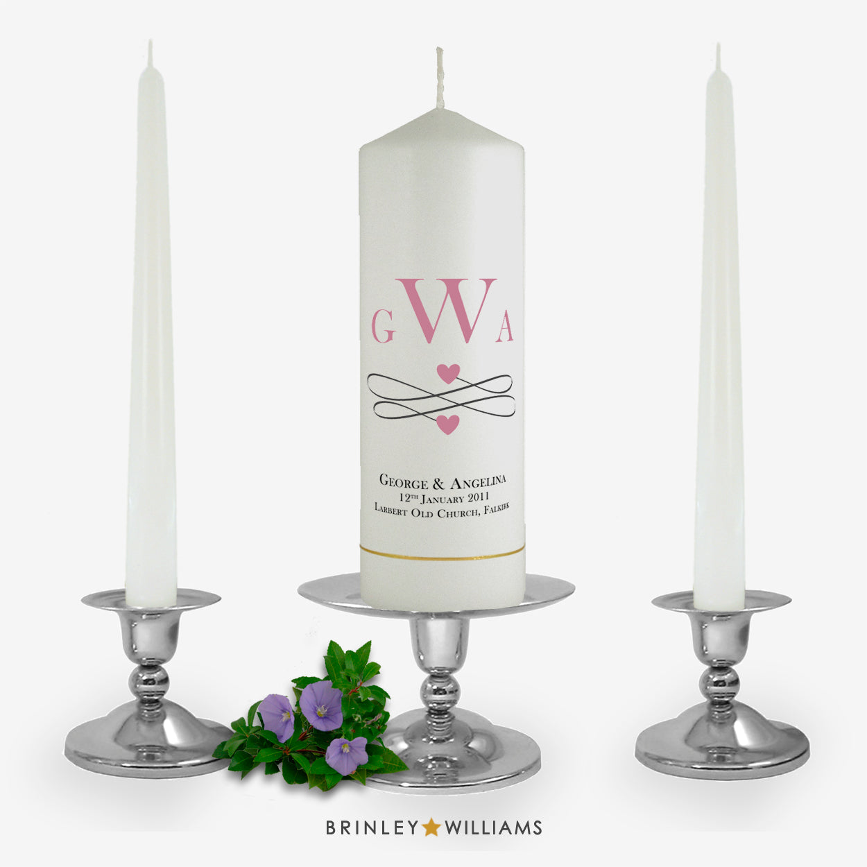 Monogram Personalised Unity Candle Set - Soft Pink