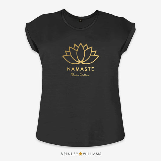 Namaste Lotus Flower Rolled Sleeve T-shirt - Black