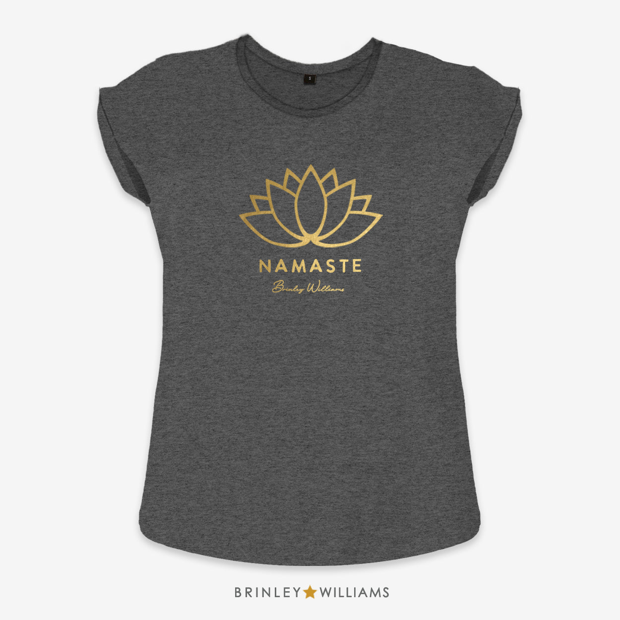 Namaste Lotus Flower Rolled Sleeve T-shirt - Charcoal
