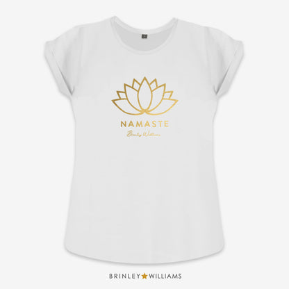 Namaste Lotus Flower Rolled Sleeve T-shirt - White