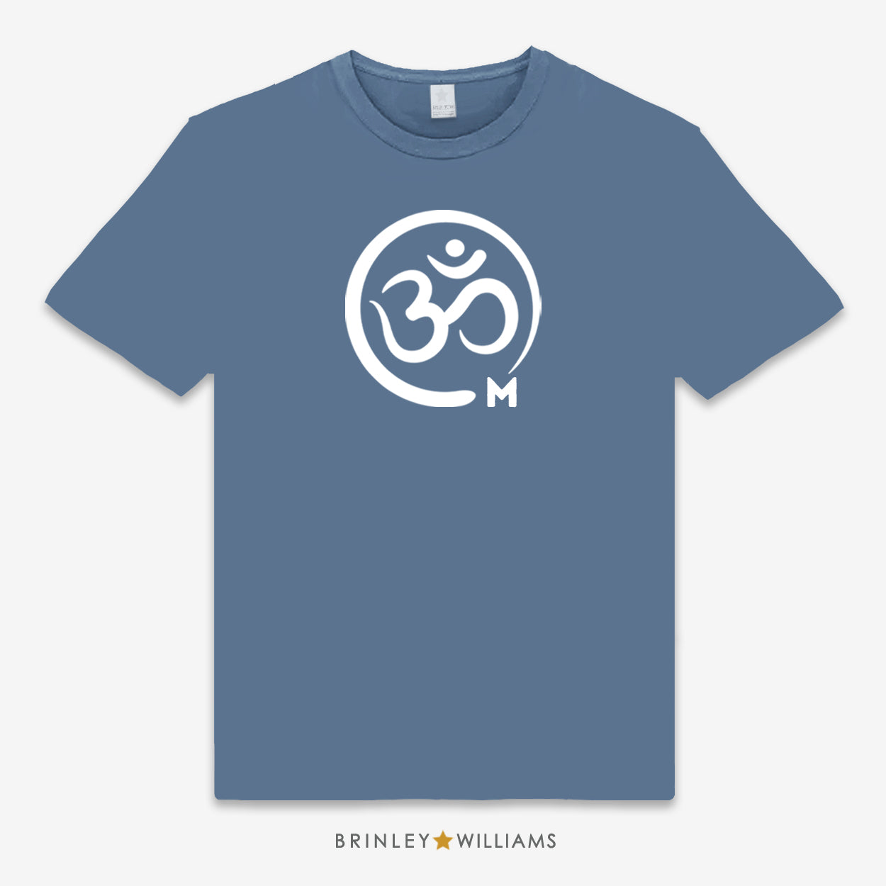 Blue unisex t-shirt printed with a white Om symbol design