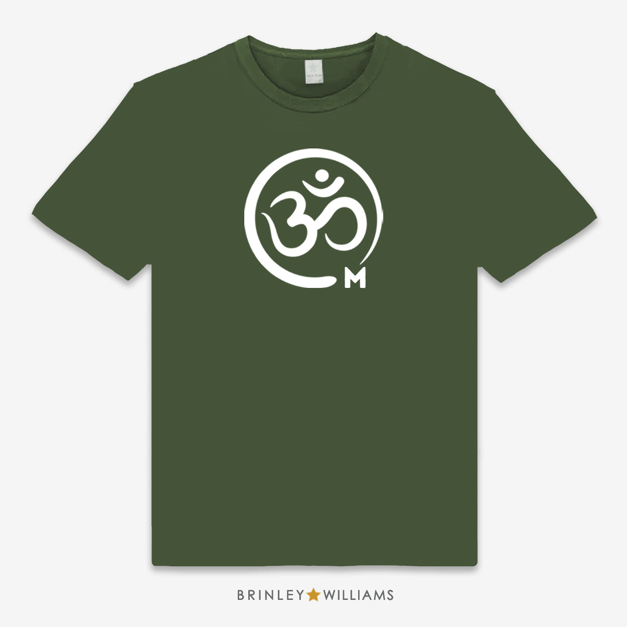 Green unisex t-shirt printed with a white Om symbol design