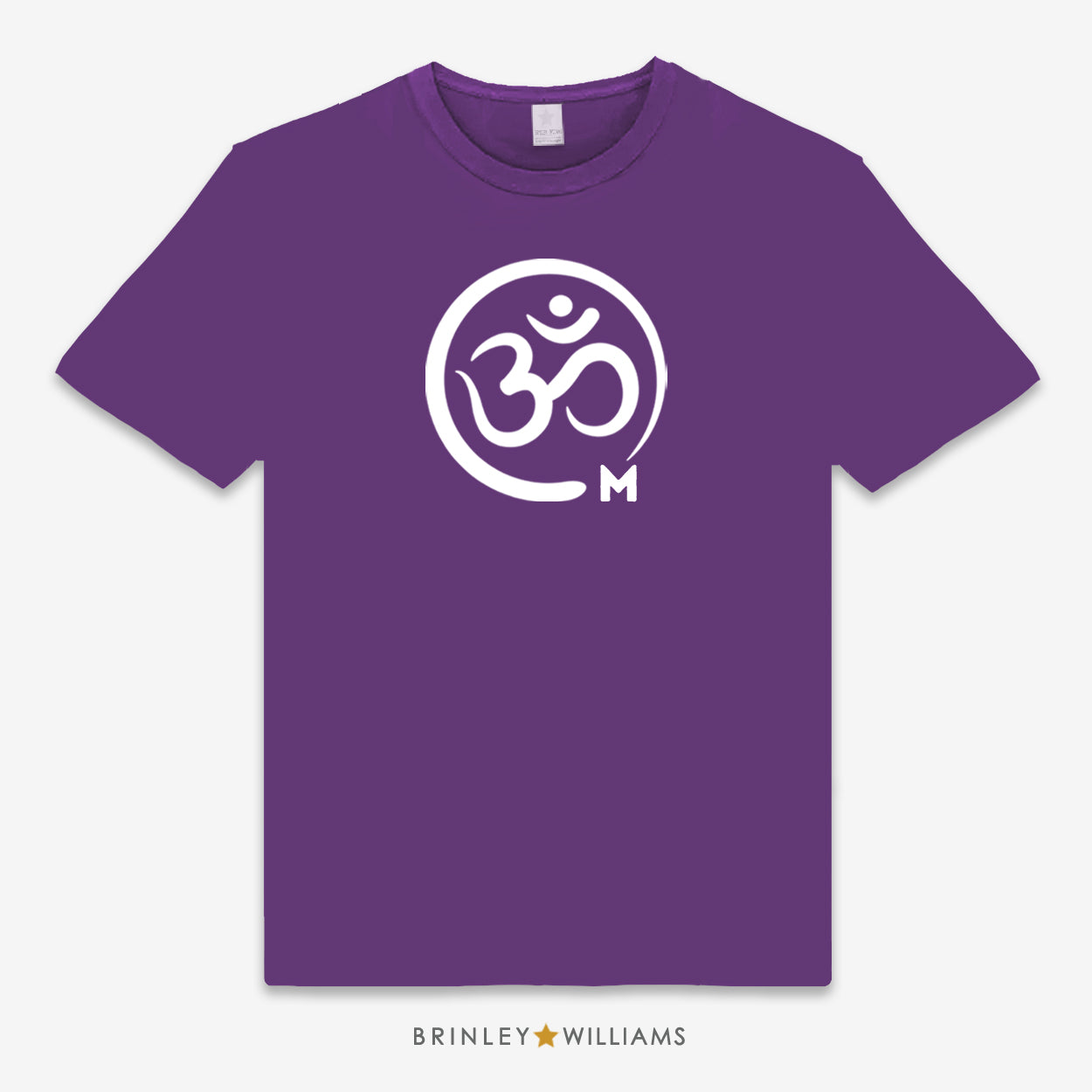 Purple unisex t-shirt printed with a white Om symbol design