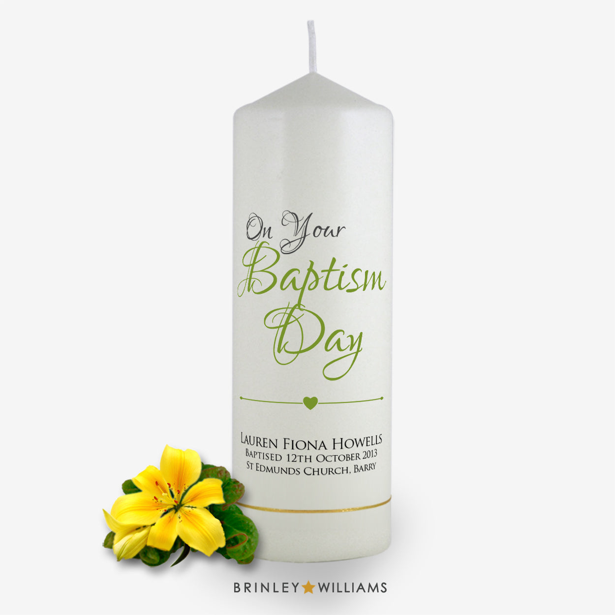On your baptism day Personalised  Candle - Emerald