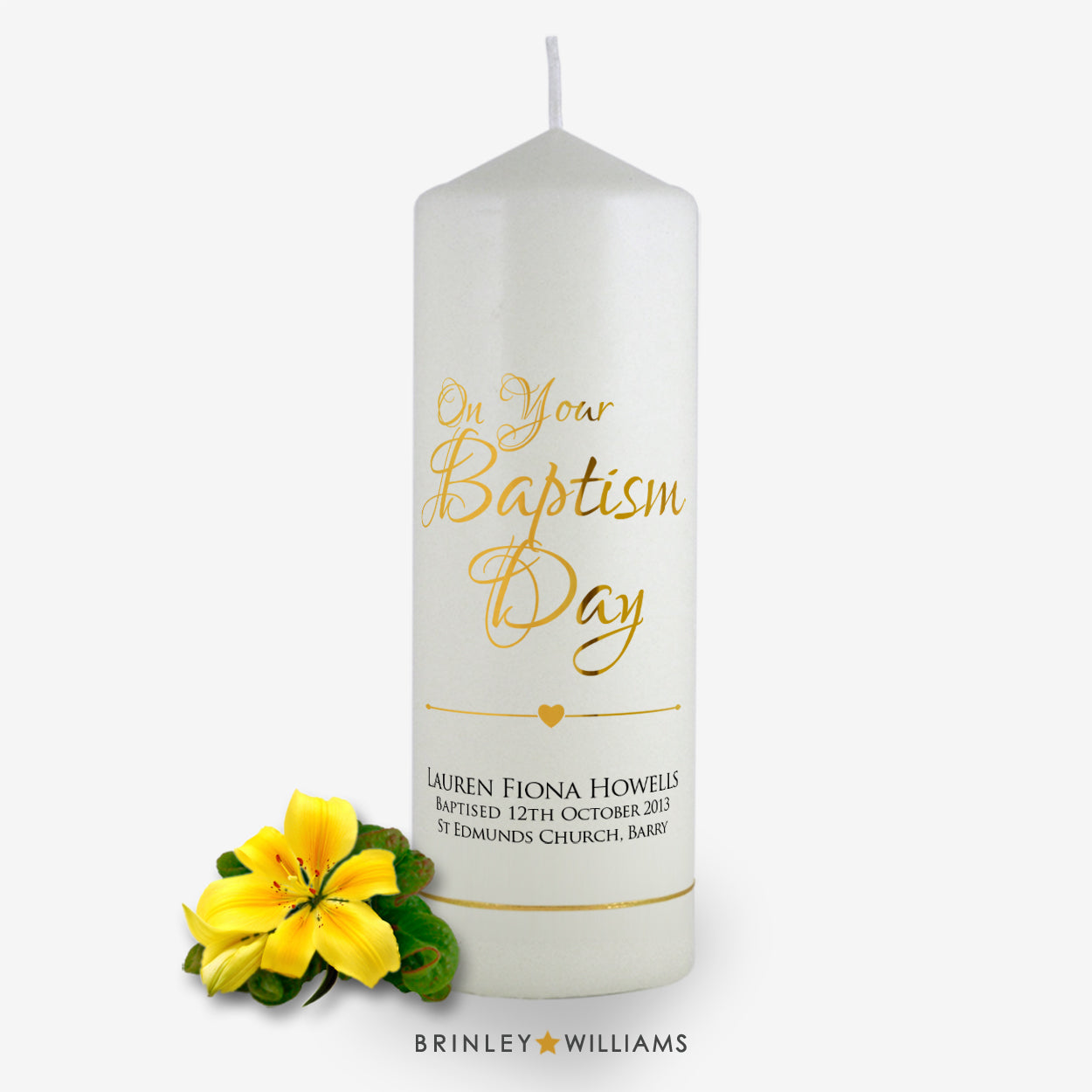 On your baptism day Personalised  Candle - Gold Foil