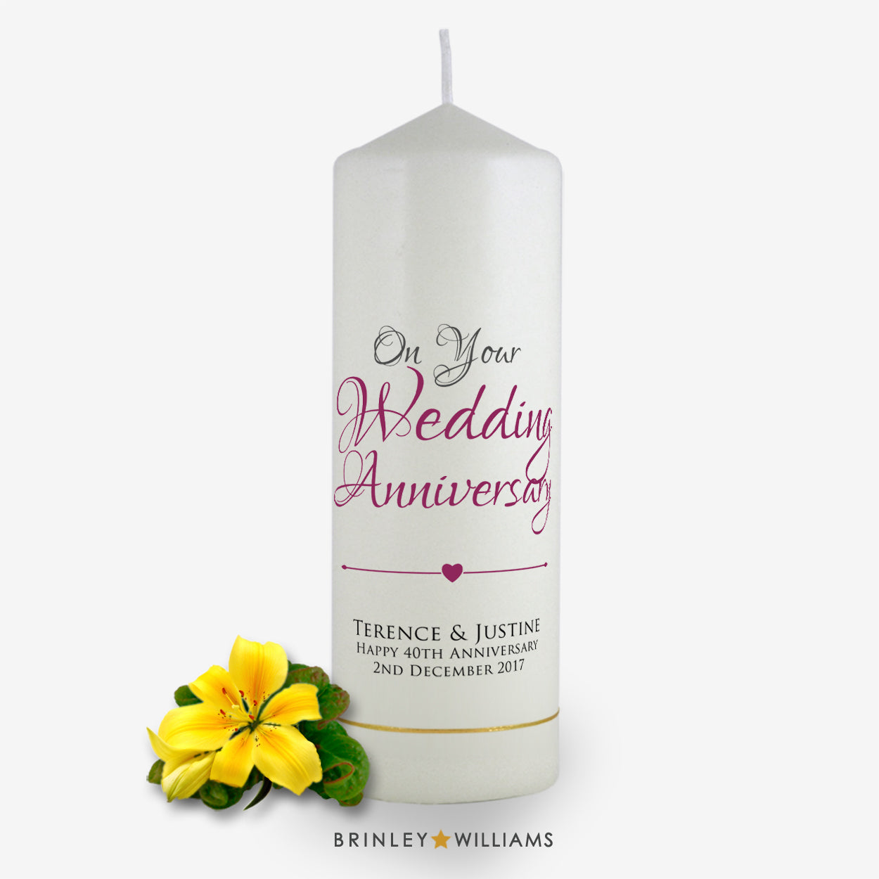 On your Wedding Anniversary Personalised  Candle - Burgundy