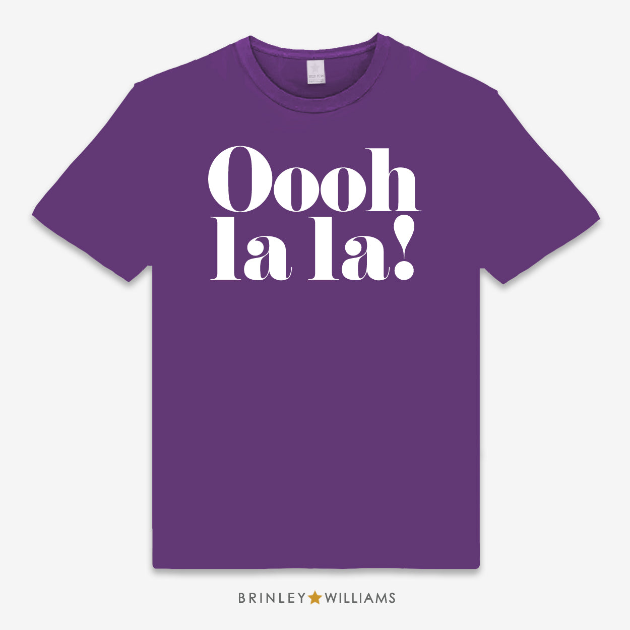 Purple unisex t-shirt printed with 'Oooh la la!' text design 