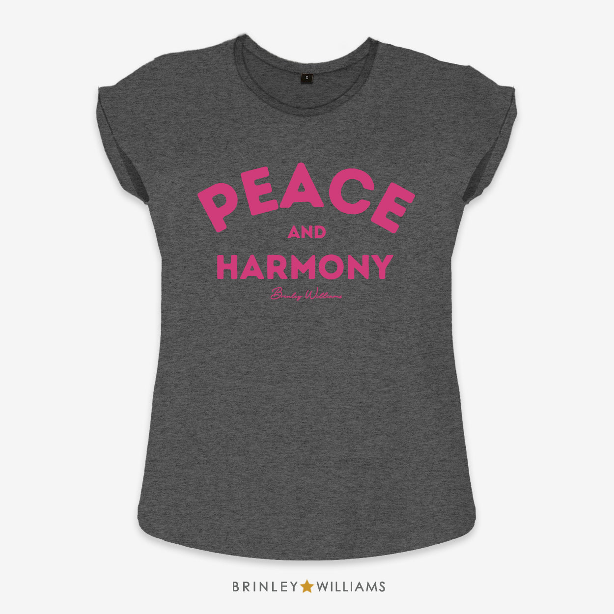 Peace & Harmony Rolled Sleeve T-shirt - Charcoal