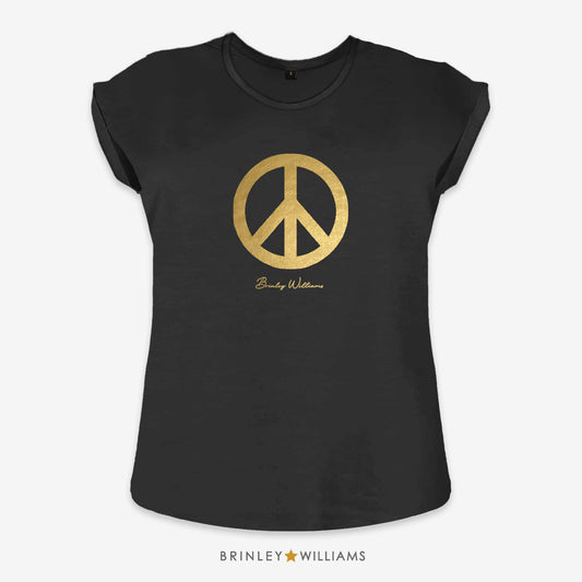 Peace Sign Rolled Sleeve T-shirt - Black