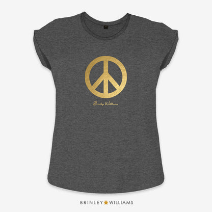 Peace Sign Rolled Sleeve T-shirt - Charcoal
