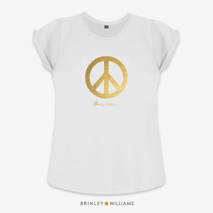 Peace Sign Rolled Sleeve T-shirt - White