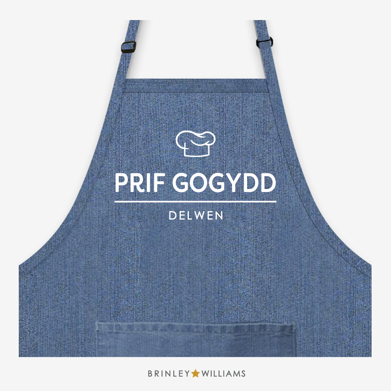 Prif Gogydd Personalised Blue Denim Apron  - Zoom Out