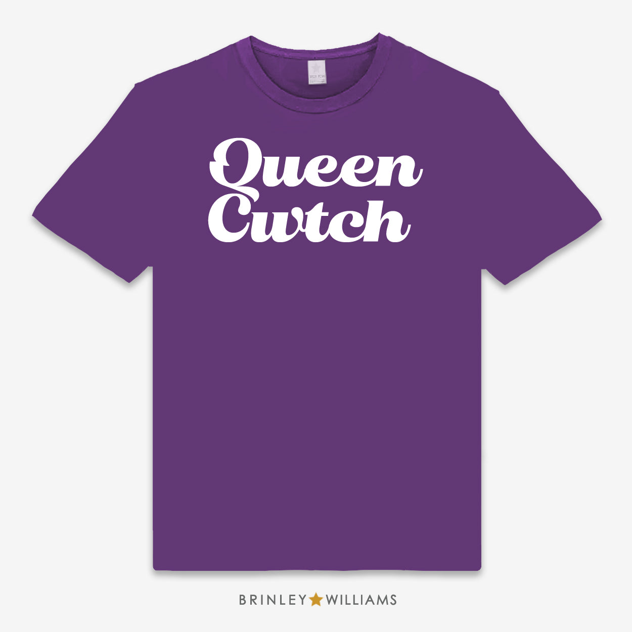 Purple unisex t-shirt printed with 'Queen Cwtch' text design