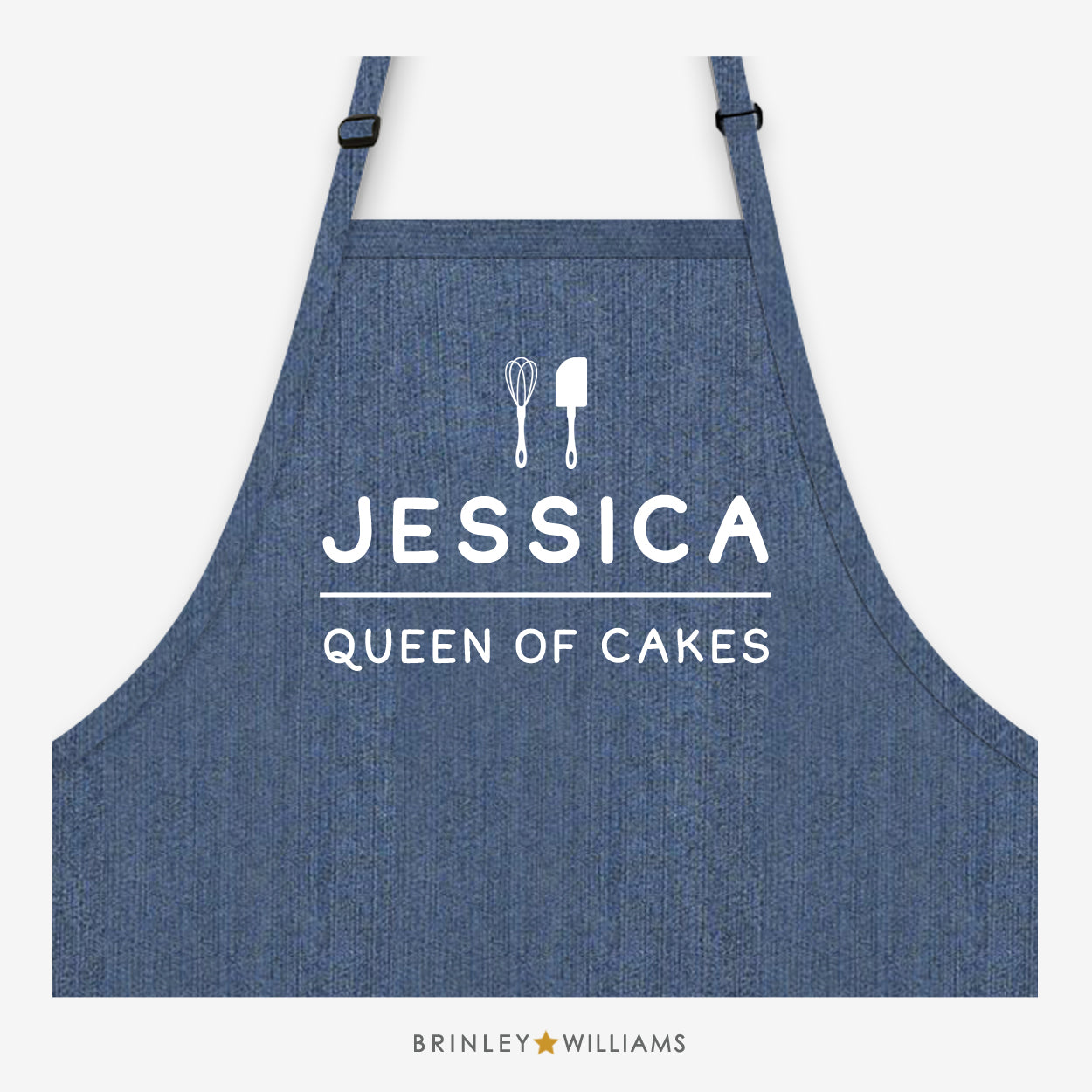 Queen of Cakes Denim Apron - Personalised - Indigo Blue Denim