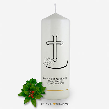 Ripple Cross Baptism Personalised  Candle - Charcoal