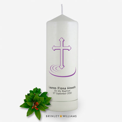 Ripple Cross Baptism Personalised  Candle - Lavender