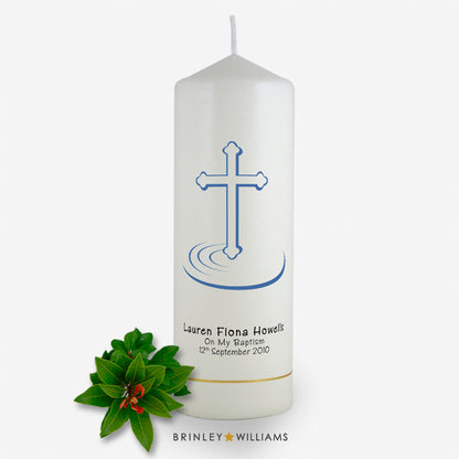 Ripple Cross Baptism Personalised  Candle - Sky Blue