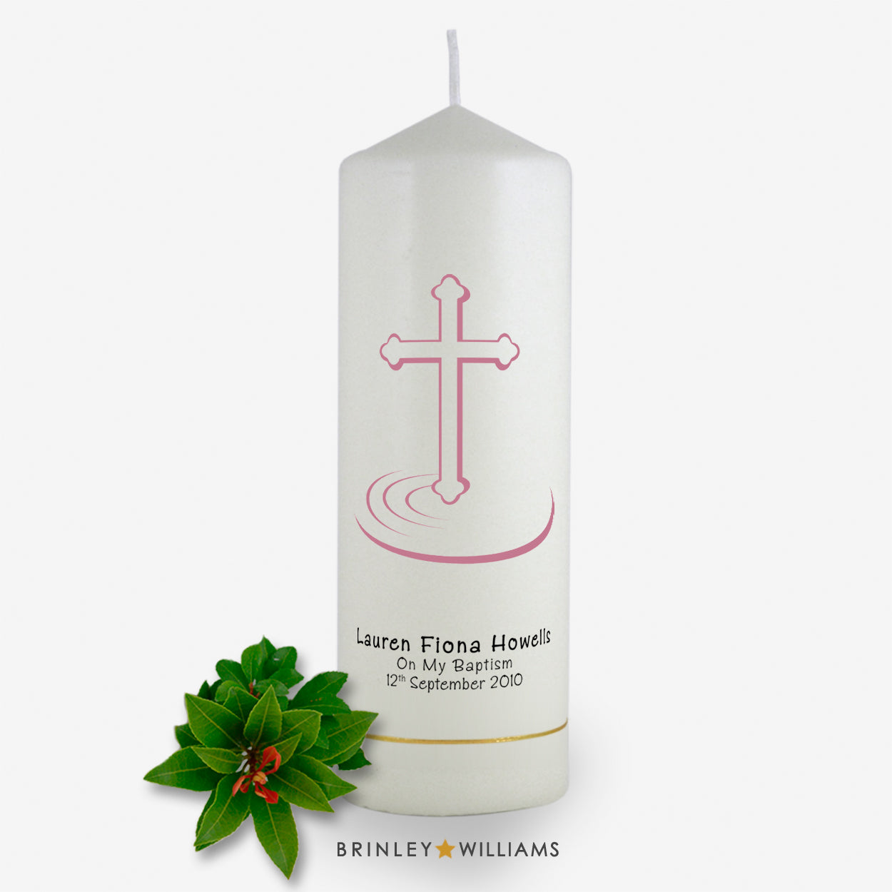 Ripple Cross Baptism Personalised  Candle - Soft Pink